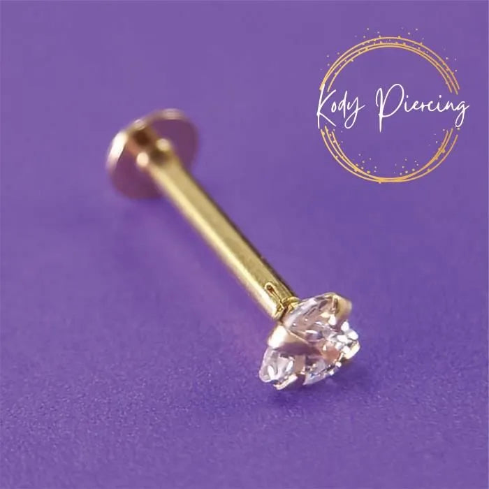 KODY PIERCING Labret Or 14 Carats avec Zircon Serti en forme de Cœur de 3mm