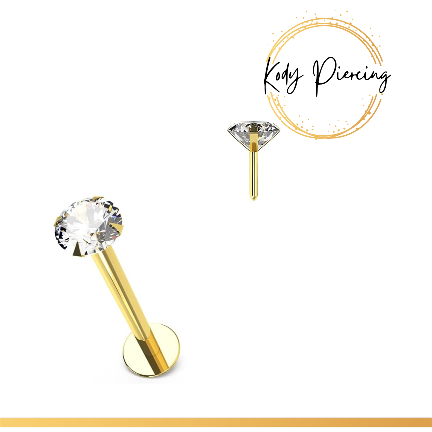 KODY PIERCING Labret Or 14 Carats avec Zircon Serti de 1,5mm