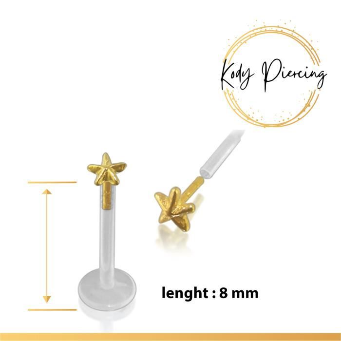 KODY PIERCING Labret Bioflex avec tête Motif Etoile en OR 14 carats