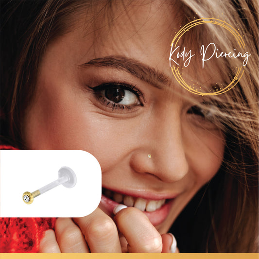 KODY PIERCING Labret Bioflex et tête Ronde en OR 14 carats et Zircon Incrusté