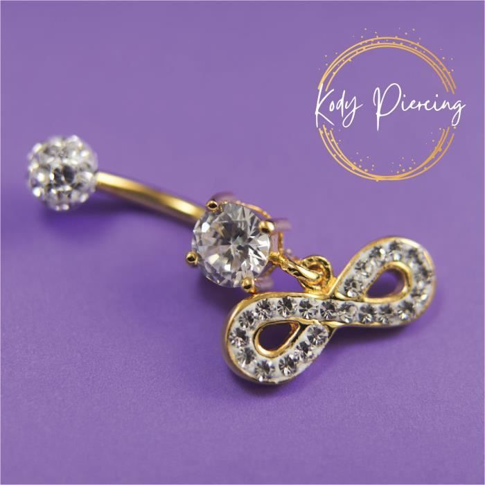 KODY PIERCING Nombril Motif Infinity Plaquée Or 18 Carats avec Boule Cristal