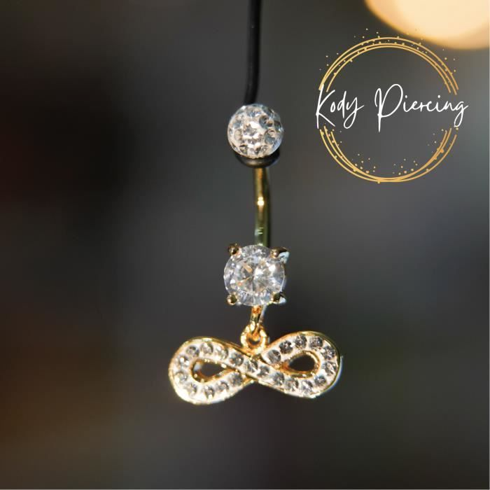 KODY PIERCING Nombril Motif Infinity Plaquée Or 18 Carats avec Boule Cristal