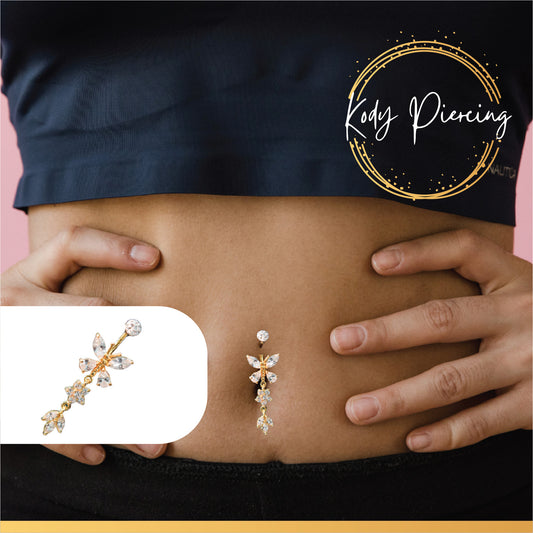 KODY PIERCING Nombril Papillon avec Pendant Plaqué Or 14 carats fermeture Cristal 10mm