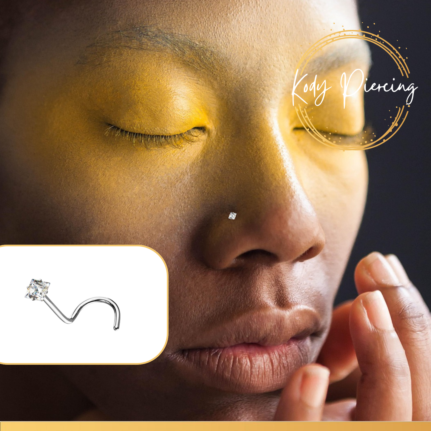 KODY PIERCING Tige Courbée OR Blanc 14 Carats et Zircon CZ de 2mm serti