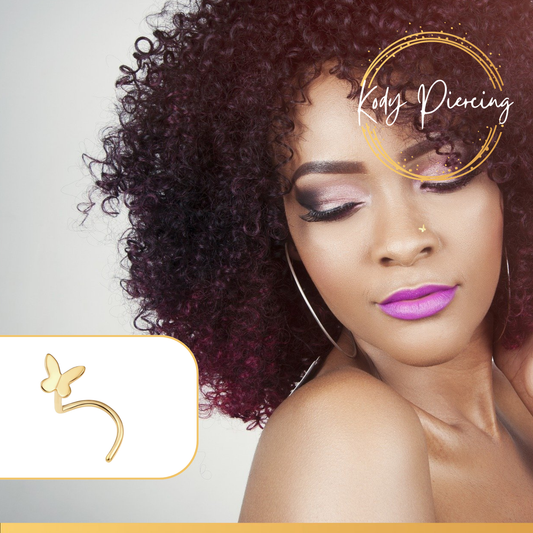 KODY PIERCING Tige Courbée OR Massif 14 Carats Motif Papillon