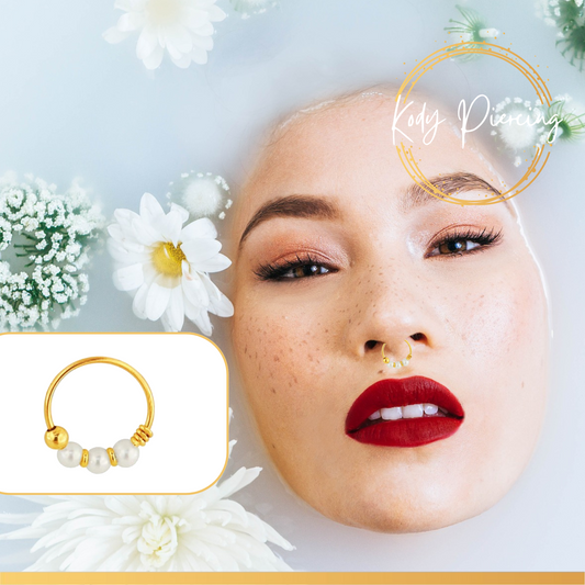 KODY PIERCING Anneau Or 9 carats orné de 3 Pierres de Jade