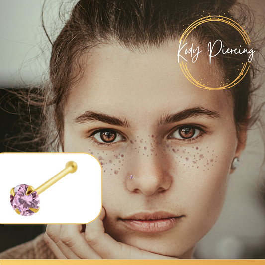 KODY PIERCING Stud Or 9 ou 14 Carats et Zircon Rose serti - Choisissez les carats d'or!