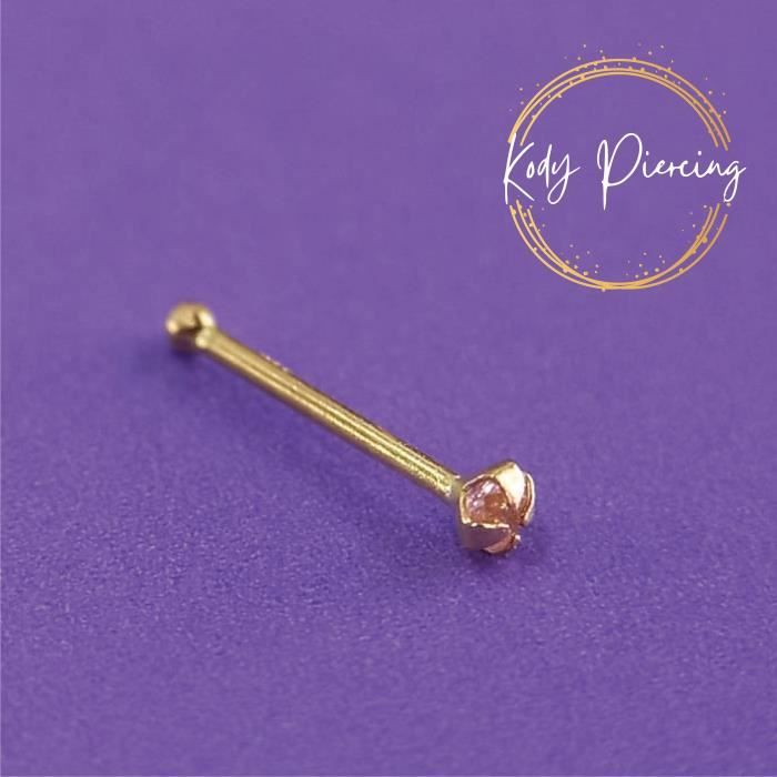 KODY PIERCING Stud Or 9 ou 14 Carats et Zircon Rose serti - Choisissez les carats d'or!