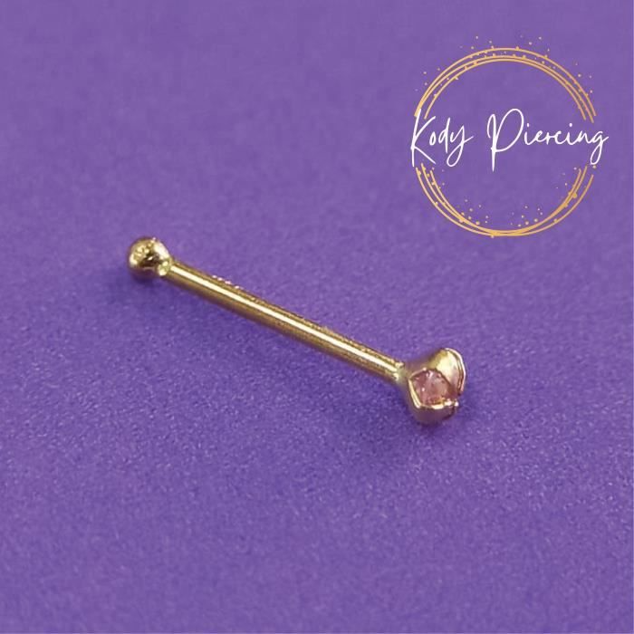 KODY PIERCING Stud Or 9 ou 14 Carats et Zircon Rose serti - Choisissez les carats d'or!