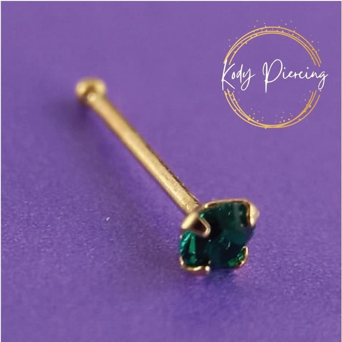 KODY PIERCING Stud Or 9 Carats avec Zircon Vert Emeraude de 2mm serti
