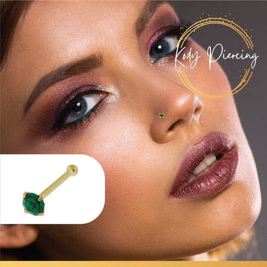 KODY PIERCING Stud Or 9 Carats avec Zircon Vert Emeraude de 2mm serti