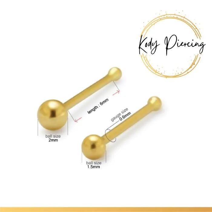 KODY PIERCING Stud Or 9 Carats et boule de 2mm