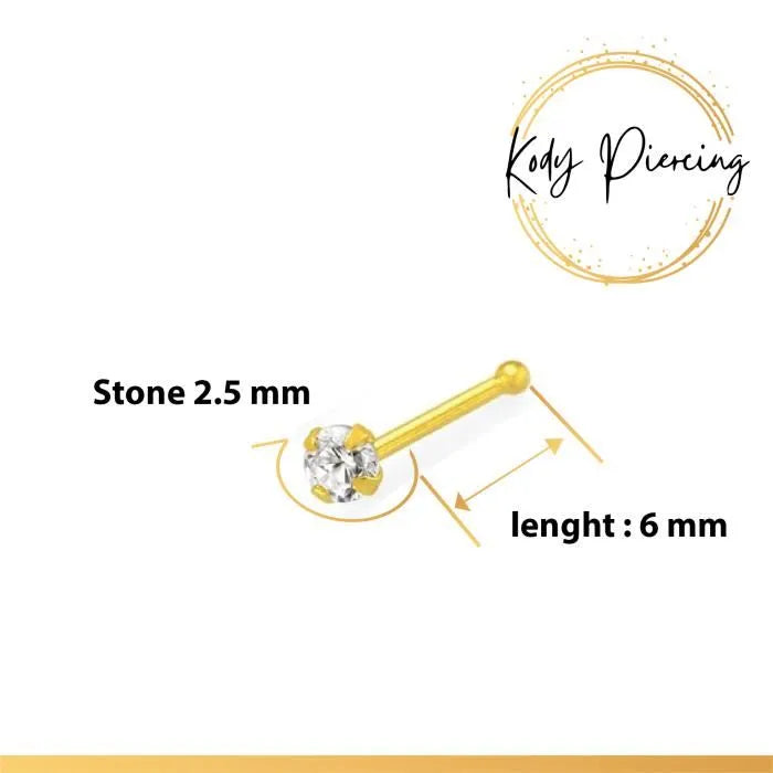 KODY PIERCING Stud Or 9 Carats et Zircon Rond serti de 3mm ou 2mm - Choisissez la taille préférée!