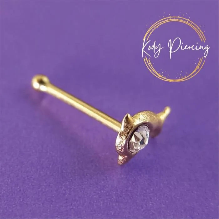 KODY PIERCING Stud Or 9 Carats Forme Dauphin avec Cristal