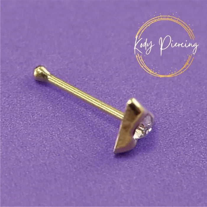 KODY PIERCING Stud Or 9 Carats Triangle avec Cristal Serti