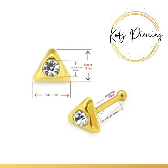 KODY PIERCING Stud Or 9 Carats Triangle avec Cristal Serti