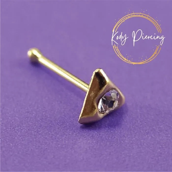 KODY PIERCING Stud Or 9 Carats Triangle avec Cristal Serti