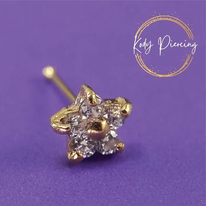 KODY PIERCING Stud Or Jaune 14 Carats avec Zircon Serti en forme d'étoile de 5mm