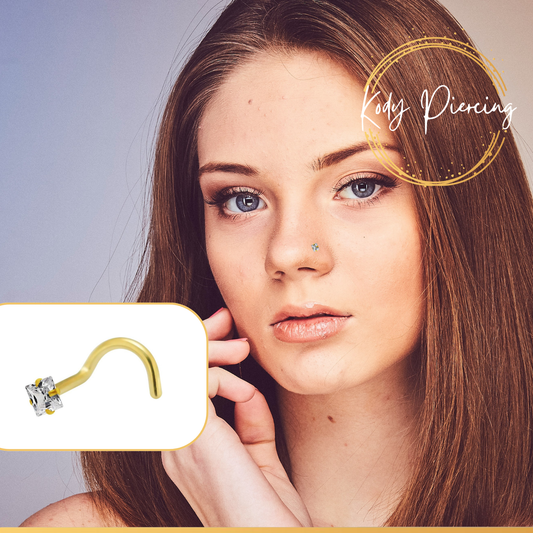 KODY PIERCING Tige Courbée en OR 9 carats Orné d'un Zircon Carré de 1,5mm