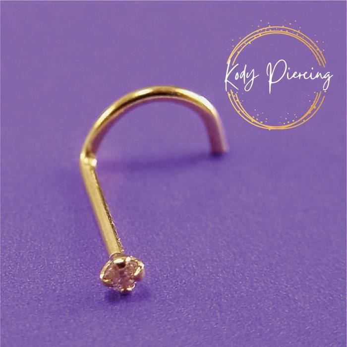 KODY PIERCING Tige Courbée en OR 9 carats Orné d'un Zircon Carré de 1,5mm