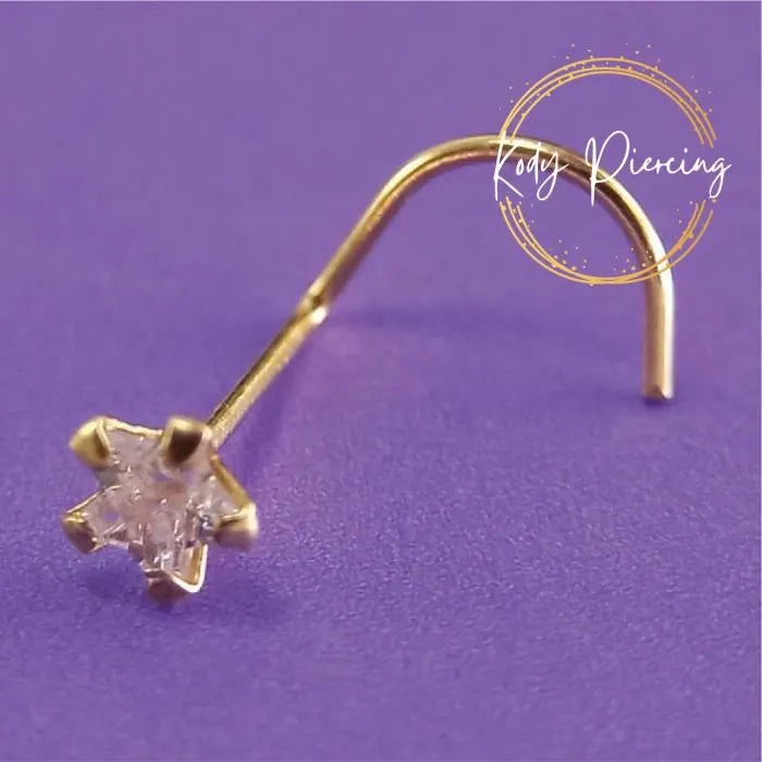 KODY PIERCING Tige Courbée OR 9 Carats Et Étoile 3mm Avec Zircon CZ Serti