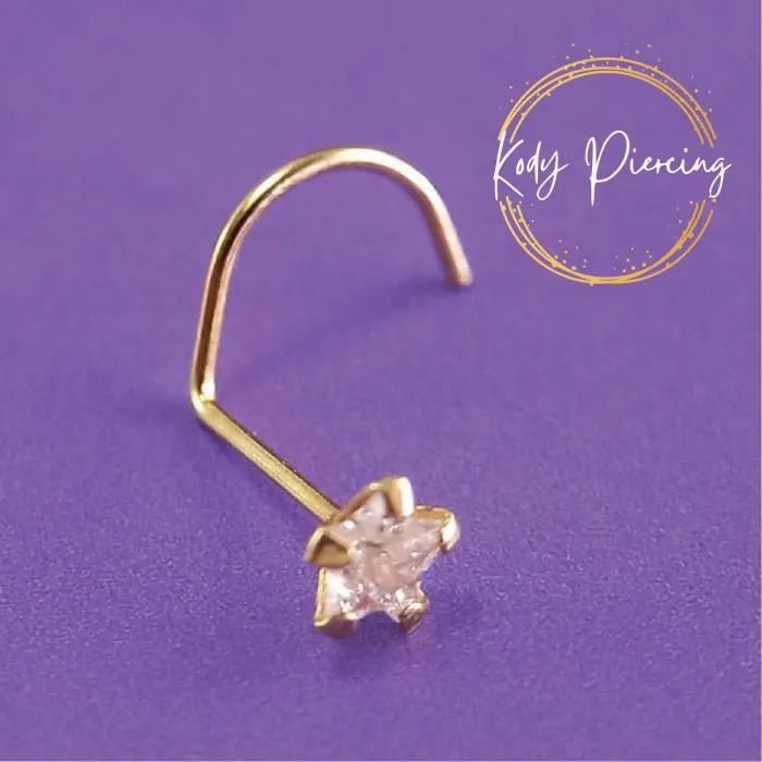 KODY PIERCING Tige Courbée OR 9 Carats Et Étoile 3mm Avec Zircon CZ Serti