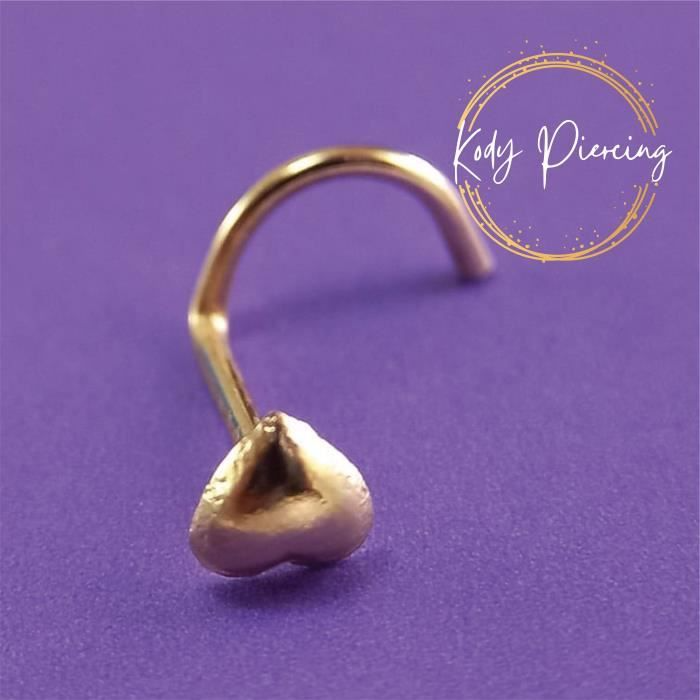 KODY PIERCING Tige Courbée OR Massif 14 Carats Motif Cœur 4mm