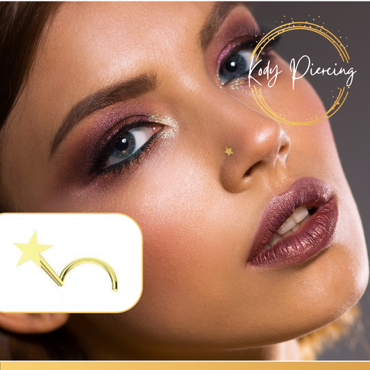 KODY PIERCING Tige Courbée OR Jaune 14 Carats Orné d'une Etoile 3mm