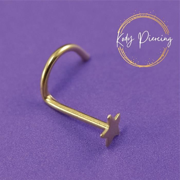 KODY PIERCING Tige Courbée OR Jaune 14 Carats Orné d'une Etoile 3mm