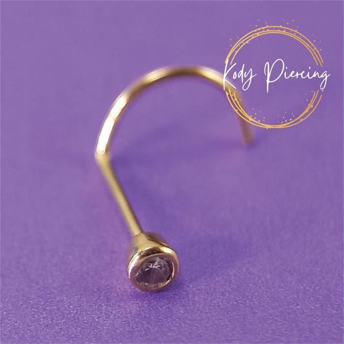 KODY PIERCING Tige Courbée OR Massif 14 Carats et Zircon incrusté de 1,3mm