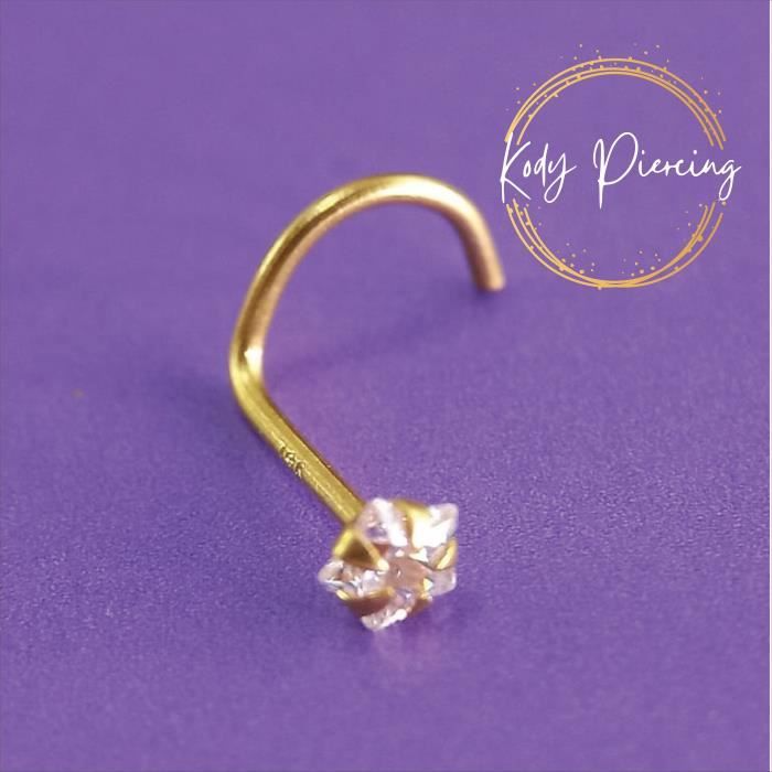 KODY PIERCING Tige Courbée OR Massif 14 Carats Orné d'un Zircon Carré de 1,5mm