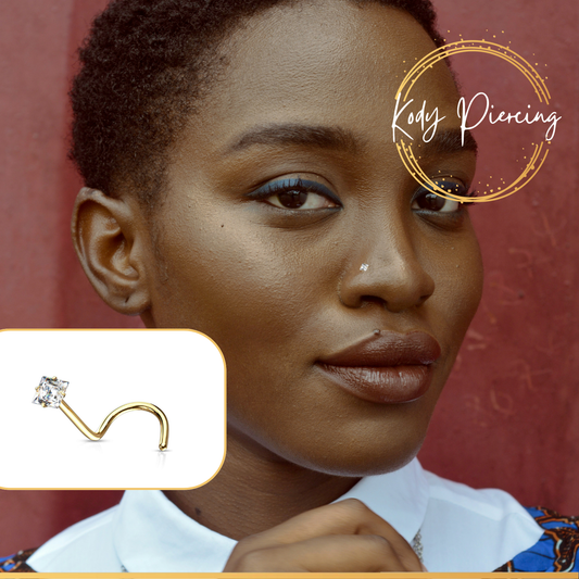 KODY PIERCING Tige Courbée OR 18 carats et Zircon carré de 2mm serti