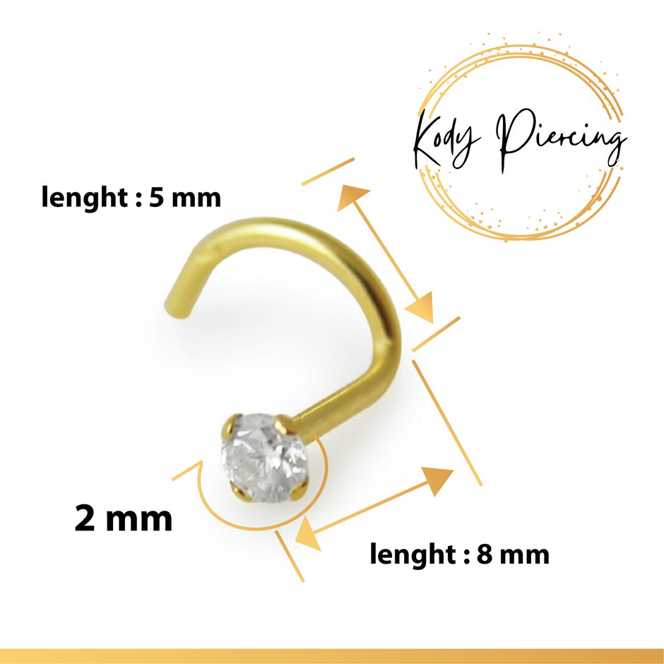 KODY PIERCING Tige Courbée OR 14 carats et Zircon serti de 1,5mm
