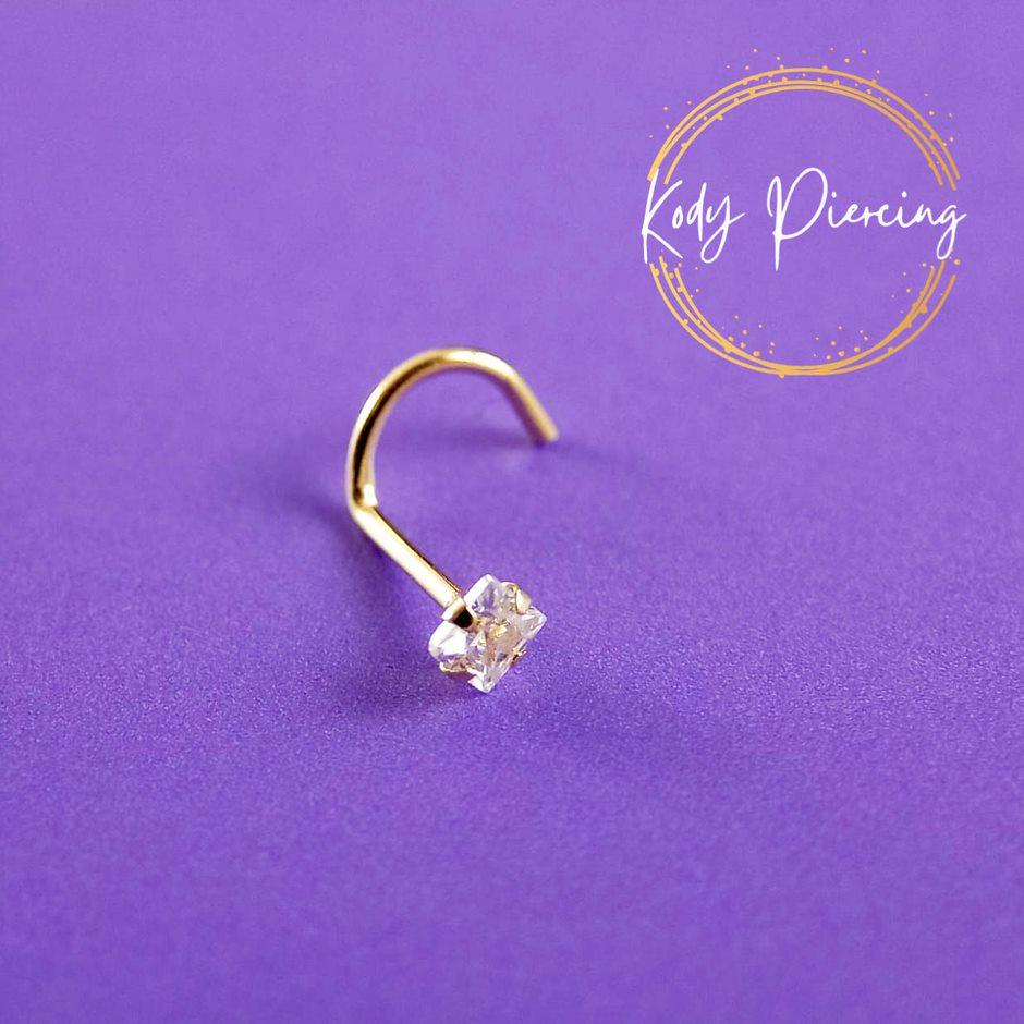 KODY PIERCING Tige Courbée OR 18 carats et Zircon carré de 2mm serti