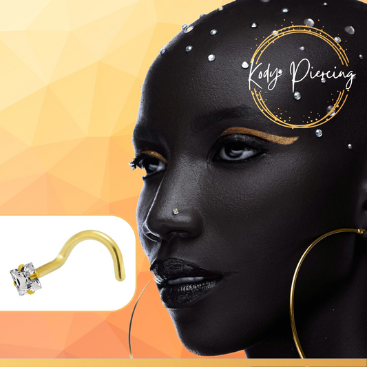 KODY PIERCING Tige Courbée OR Massif 14 Carats Orné d'un Zircon Carré de 1,5mm