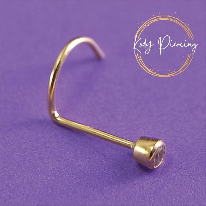 KODY PIERCING Tige Courbée OR Massif 14 Carats et Zircon incrusté de 1,3mm