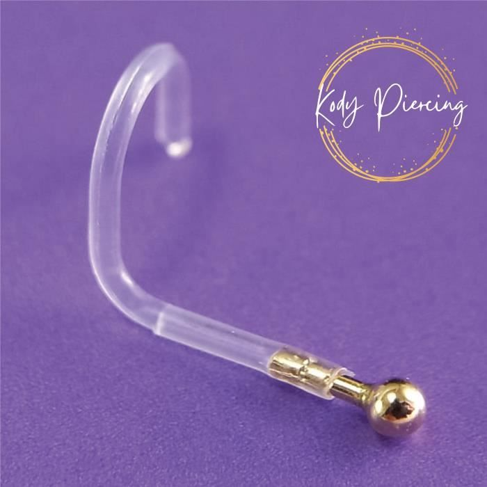 KODY PIERCING Tige Courbée Bioflex et tête en OR 14 carats Motif Boule de 2mm