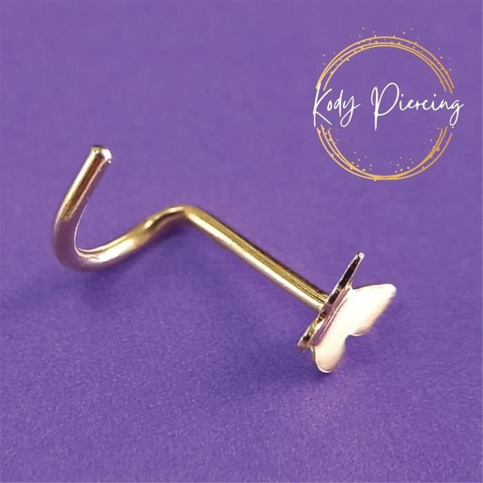 KODY PIERCING Tige Courbée OR Massif 14 Carats Motif Papillon
