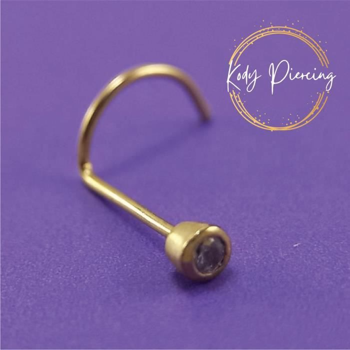 KODY PIERCING Tige Courbée en Or 9 Carats et Zircon Serti de 3mm