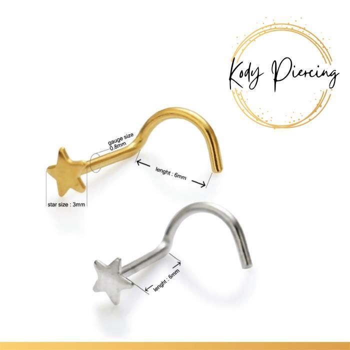 KODY PIERCING Tige Courbée OR Jaune 14 Carats Orné d'une Etoile 3mm