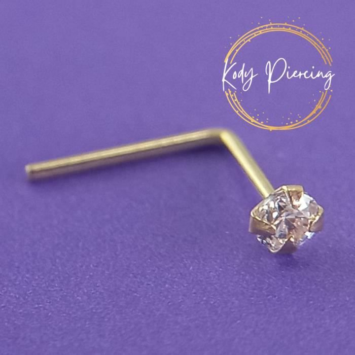 KODY PIERCING Tige en L OR 10 Carats et Zircon Cubique 2mm