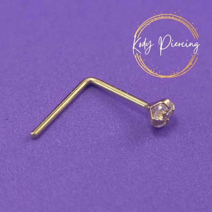 KODY PIERCING Tige en L OR 10 Carats et Zircon Cubique 2mm