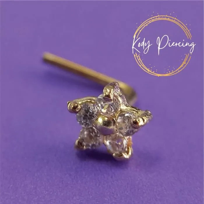 KODY PIERCING Tige en L OR 9 Carats et étoile 3mm avec Zircon CZ serti