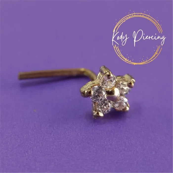 KODY PIERCING Tige en L OR 9 Carats et étoile 3mm avec Zircon CZ serti