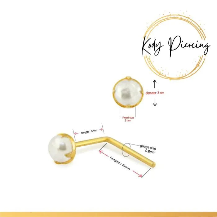KODY PIERCING Tige L en Or 9 Carats et Perle Blanche 3mm