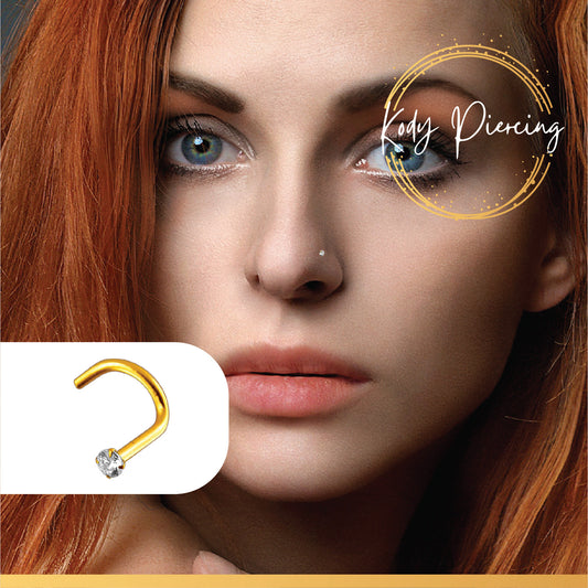 KODY PIERCING Tige Courbée OR 18 carats et Zircon CZ de 1,5 mm serti serti