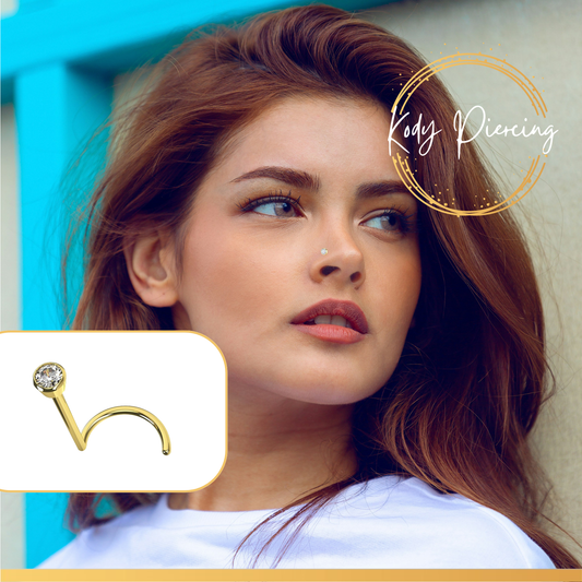 KODY PIERCING Tige Courbée OR Massif 14 Carats et Zircon incrusté de 1,3mm