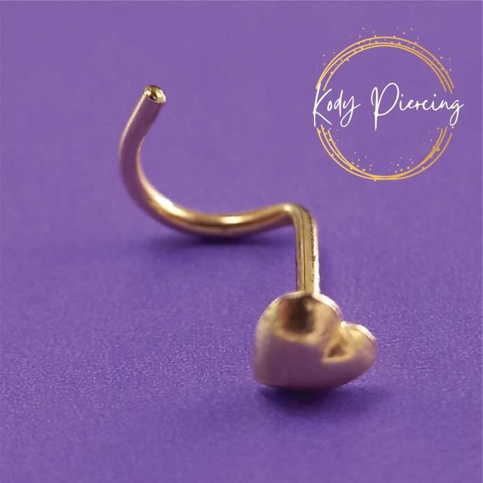 KODY PIERCING Tige Courbée OR Massif 14 Carats Motif Cœur 4mm