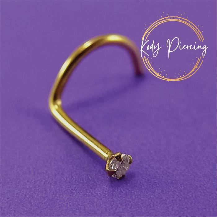 KODY PIERCING Tige Courbée en OR 9 carats Orné d'un Véritable Diamant de 1,5mm ou 2mm serti - Choisissez la taille préférée!