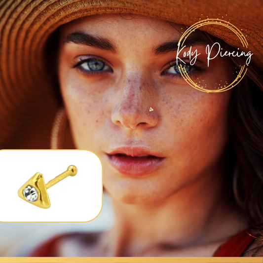 KODY PIERCING Stud Or 9 Carats Triangle avec Cristal Serti